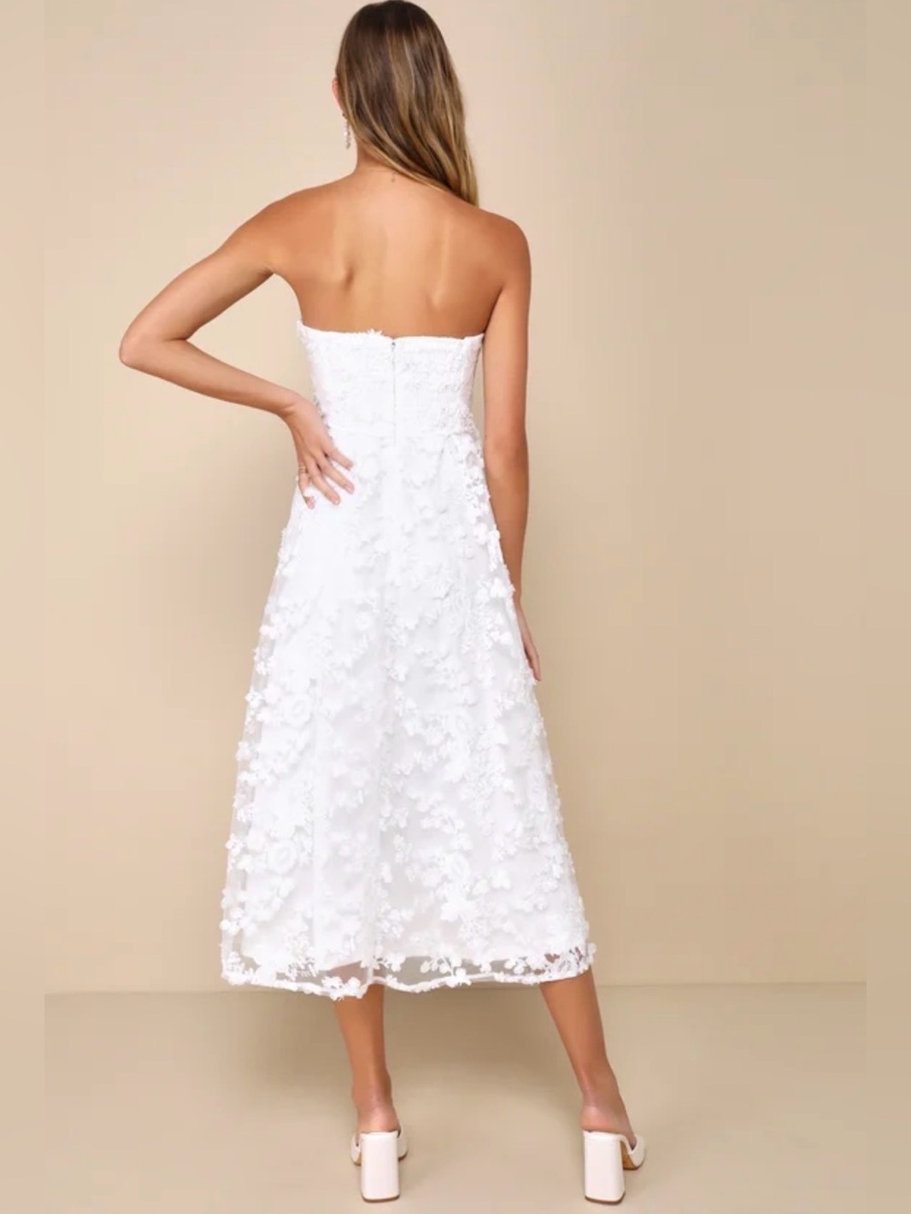Quite Perfect White Floral Embroidered Strapless Midi Dress Style 2294471 - Picture 3 of 6